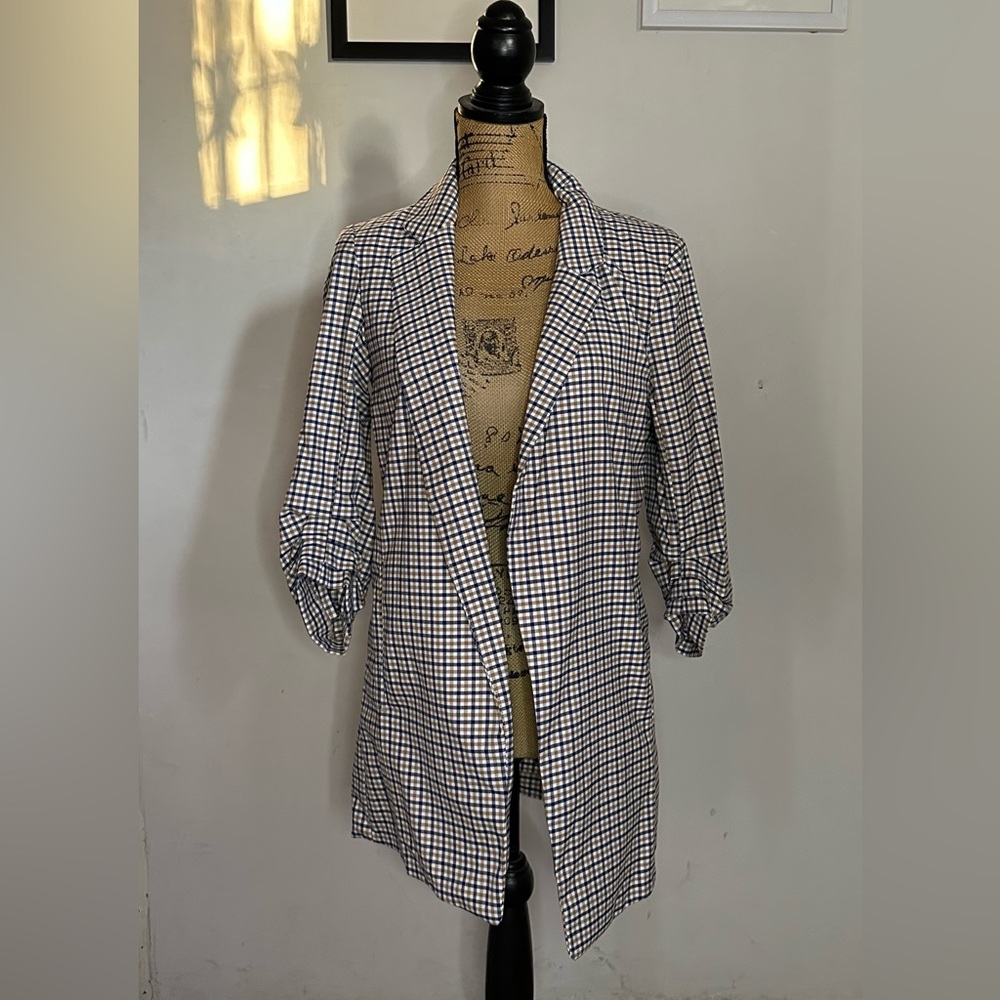 3/4 sleeve plaid blazer